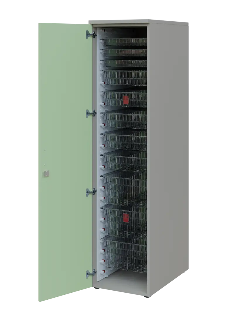 EUROMEDICA D - 46 TRANSPARENT skříň léková boxová, 1-dveřová, levá, 1950x460x735, korpus šedý, dvířk